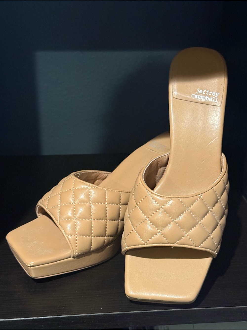 Jeffrey Campbell Quilted Tan Slide Mules